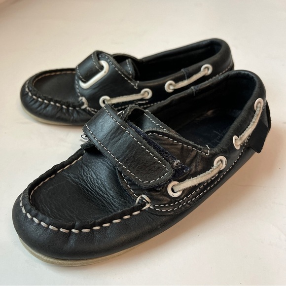 six pieds trois pouces Boys Dark Leather Self Closure Loafers - Picture 2 of 8